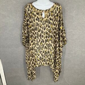 Added Dimensions Catherines Animal Print Gold Trim Keyhole Kaftan Top 14/16W 0X